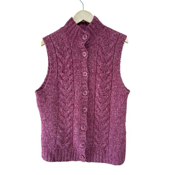 LL Bean Women's Wool Blend Cable Knit Sleeveless Sweater Vest Size Medium OGLN2 - Picture 1 of 4